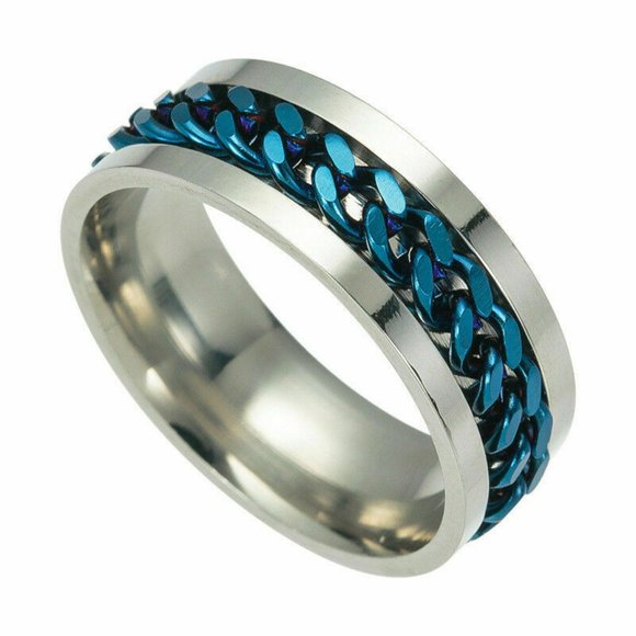 Stainless Steel Ring with Blue Chain Size 12 - Picture 1 of 2